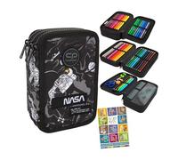 Goldkids - Astuccio a 3 scomparti - Astuccio per ragazze e ragazzi - Astuccio a 3 scomparti - Astuccio imbottito per studenti e compiti a casa - motivo astronauta NASA, nero/grigio, 3-fähig, Astuccio
