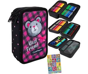 Goldkids - Astuccio a 3 scomparti - Astuccio per ragazze e ragazzi - Astuccio a 3 scomparti - Astuccio imbottito per studenti e compiti a casa - Motivo Buddy