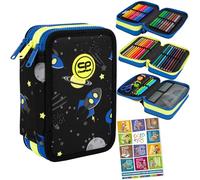 Goldkids - Astuccio a 3 scomparti - Astuccio per ragazze e ragazzi - Astuccio a 3 scomparti - Astuccio per studenti - Astuccio e quaderno per i compiti a casa, missili, xl, Classico
