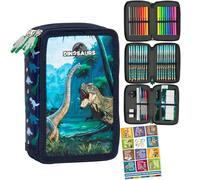 Goldkids - Astuccio a 3 scomparti - Astuccio per ragazze e ragazzi - Astuccio a 3 scomparti - Astuccio per studenti - Astuccio e quaderno per i compiti a casa, Dinozaur, xl, Classico