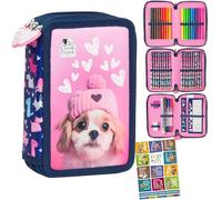 Goldkids - Astuccio a 3 scomparti - Astuccio per ragazze e ragazzi - Astuccio a 3 scomparti - Astuccio per studenti - Astuccio e quaderno per i compiti a casa, cane, xl, Classico