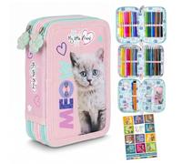 Goldkids - Astuccio a 3 scomparti imbottito per la scuola e il quaderno dei compiti a casa, Gatto 2