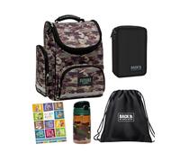 Goldkids - Set di 5 zaini per la scuola per ragazzi e ragazze - Zaino scuola per bambini con astuccio - Borsa per scarpe borraccia e quaderno per i compiti - Design mimetico