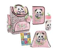 Goldkids - Set di 6 zaini per la scuola per ragazzi e ragazze, zaino per la scuola per bambini con astuccio - Borsa per scarpe borraccia e contenitore per il pranzo - Motivo Panda - 1-3 classe