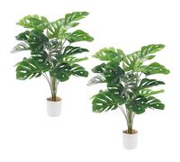 GoldOars 2 Pezzi Pianta Artificiale Monstera 75cm Albero Finte Philo in Vaso Bianco per Decorazione Interna Esterna Ufficio Giardino Soggiorno