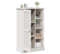 Goldonion Mobile da Bagno VIGO Bianco e Bianco Antico 68 x 34 x 110 cm | Legno Massello di Mango e Pino, 7 Ripiani Regolabili, 1 Anta, Assemblaggio Richiesto
