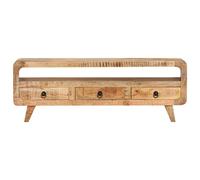Goldonion Mobile Porta TV 117x30x41 cm Legno Massello Mango Grezzo | 3 Cassetti E 1 Scomparto, Finitura Naturale Lucidata, Senza Assemblaggio, Colore Unico