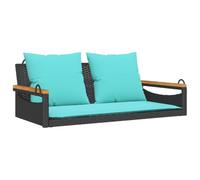 Goldonion Panchina a Dondolo con Cuscini Nera 109x62x40 cm in Polyrattan | Rattan PE Resistente, Acciaio Verniciato a Polvere, Cuscini Blu Lavabili, per Giardino e Terrazzo