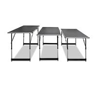Goldonion Set 3 Tavoli Pieghevoli Nero 100x60 cm Altezza Regolabile