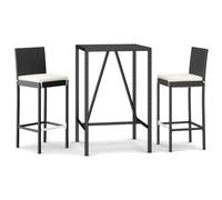 Goldonion Set Bar da Giardino 3 pz con Cuscini in Polyrattan Nero | Resistente agli agenti atmosferici, piano in vetro temperato, telaio in acciaio, 1 tavolo e 2 sgabelli