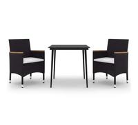 Goldonion Set da Pranzo Giardino 3 Pezzi con Cuscini Polyrattan Nero | Acciaio Verniciato a Polvere, Piano in Vetro, Resistente Agenti Atmosferici, 1 Tavolo 2 Sedie