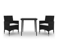 Goldonion Set da Pranzo Giardino 3 Pezzi con Cuscini Polyrattan Nero | Acciaio Verniciato a Polvere, Piano in Vetro, Resistente Agenti Atmosferici, 1 Tavolo e 2 Sedie