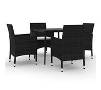 Goldonion Set da Pranzo Giardino 5 Pezzi con Cuscini Polyrattan Nero | Acciaio Verniciato, Piano in Vetro, Resistente Agli Agenti Atmosferici, 1 Tavolo 4 Sedie