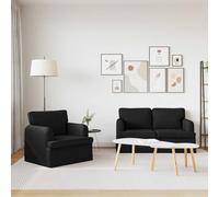 Goldonion Set di Divani 2 Pcs Nero 144 x 80 x 85 cm Tessuto | Struttura in Metallo Robusta, Cuscini in Schiuma, Braccioli in Legno, Adatto a Soggiorno e Camera