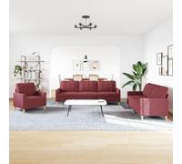 Goldonion Set Divani 3 Pezzi Rosso Vino in Tessuto