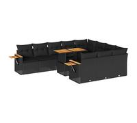 Goldonion Set Divani da Giardino 11 pz con Cuscini Polyrattan Acacia Nero | Modulare, Impermeabile, Lavabile, Tavolino Laterale, per Terrazza e Patio