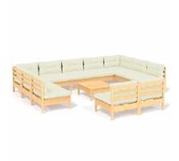 Goldonion Set Divani da Giardino 12 pz con Cuscini Crema Massello di Pino | Modulare, Poliestere 100%, 110 kg per Seduta, Assemblaggio Richiesto