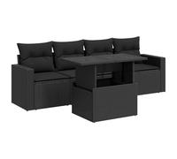 Goldonion Set Divani da Giardino 5 Pezzi con Cuscini in Polyrattan Nero | Sedute con Contenitore Impermeabile, Tavolo con Alzata Regolabile, Rivestimenti Lavabili, Acciaio Verniciato a Polvere