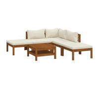 Goldonion Set Divani da Giardino 6 pz con Cuscini Crema in Legno Acacia | Modulare, Tavolino Incluso, Resistente Agenti Atmosferici, 100% Poliestere, Facile Assemblaggio