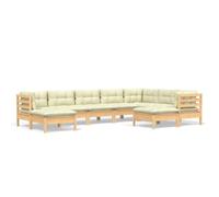 Goldonion Set Divani da Giardino 9 Pezzi con Cuscini Crema | Legno Massello di Pino, 3 Angolari 4 Centrali 2 Poggiapiedi, 110 kg per Seduta