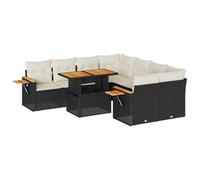 Goldonion Set Divani da Giardino 9 Pezzi con Cuscini Nero Polyrattan | Modulare con Contenitore Impermeabile, Tavolino Laterale, Rivestimento Lavabile, per Patio