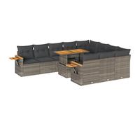 Goldonion Set Divani Giardino 11 pz con Cuscini Polyrattan Acacia Grigio | Salotto Modulare con Contenitore Impermeabile, Tavolino Laterale Pieghevole, Rivestimenti Lavabili