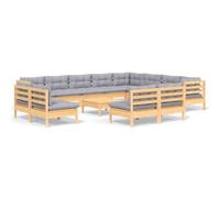 Goldonion Set Divani Giardino 13 Pezzi Legno Pino con Cuscini Grigi | Modulare, Resistente, 110 kg per Seduta, Include 3 Angolari, 9 Centrali, 1 Poggiapiedi