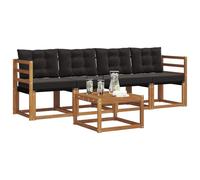 Goldonion Set Divano da Esterno 5 Pezzi Acacia Naturale e Nero | Legno Massello Resistente, Cuscini Comodi, Design Modulare per Giardino e Terrazzo