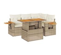 Goldonion Set Divano Giardino 5 Pezzi Beige Polyrattan Acacia | Modulare Con Contenitore Impermeabile, Tavolino Laterale Pieghevole, Cuscini Lavabili