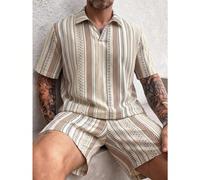 GOLDREDY Set casual da uomo 2 pezzi, materiale jacquard con motivo, delicato sulla pelle, colletto a risvolto, adatto per uso quotidiano, stile minimalista, uscite, pendolarismo, stile di strada, mani