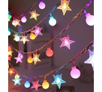 GoldRock Catena luminosa interna (batteria non inclusa) per Natale, matrimonio, festa, camera, dormitorio, decorazione interna (stelle colorate + palline, 3 m 20 LED)