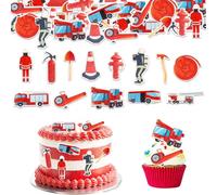 GoldRock Decorazione commestibile per torte con vigili del fuoco, 80 pezzi, decorazione per torta commestibile, vigili del fuoco, decorazione per compleanno per bambini, pompieri