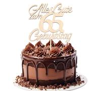 GoldRock Decorazione per torte in legno per 65 compleanni, uomo e donna, decorazione per torte per 65 compleanni, decorazione per 65 compleanni, 65 anni