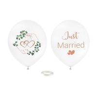 GoldRock Just Married - Palloncini decorativi per matrimonio, 30 pezzi, colore bianco, motivo a cuore, eucalipto, per matrimonio, colore bianco e verde, per fidanzamento, ufficio di registro