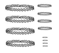 GoldRock Set di 12 collane per tatuaggi elastici, gotici e anelli, colore nero, bracciali, anni '90, accessori da donna