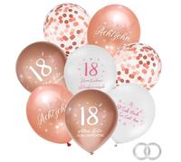 GoldRock Set di palloncini per compleanno, 25 pezzi, oro rosa e bianco, con coriandoli e stampe di congratulazioni (oro rosa, 18° compleanno)