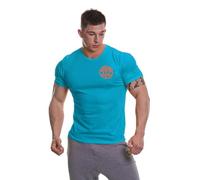 Gold's Gym Basic Left Breast T-Shirt, Maglietta da Uomo con Logo, Turchese/Arancione, L