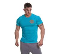 Gold's Gym Basic Left Breast T-Shirt, Maglietta da Uomo con Logo, Turchese/Arancione, S