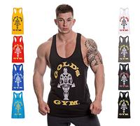 Gold's Gym Palestra UK GGVST003 Mens Allenamento Serbatoio Fitness Top Allenamento Muscolare Premium Gold Joe Stringer Vest, Nero, L