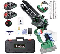 Goldsea Mini motosega con batteria, batteria da 6 pollici con batteria e caricabatterie, motore senza spazzole, lubrificazione automatica della catena e tensione senza attrezzi, motosega portatile a