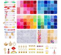 Goldwise Kit per braccialetti dell'amicizia, 6 scatole, kit per la creazione di braccialetti con perline in argilla di 48 colori, perline in vetro di 48 colori e 4 stili di perline con lettere (A-Z