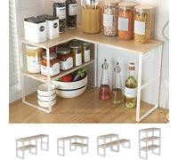 Golener Mensola angolare da appoggio, 2 ripiani, regolabile, impilabile, per cucina, bagno, portaspezie, bar, sopra il lavandino, comò, tavolino angolare, colore beige naturale