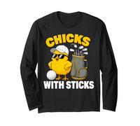 Golf Chick Cartoon Funny Chicks with Sticks Maglia a Manica