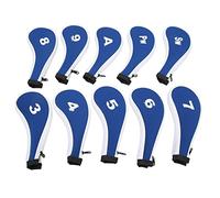 Golf Iron Head Cover Set 10pcs Neoprene Zippered Golf Club Irons Covers with Number Printing for Golfers Royal Blue (Cerniera bianca)