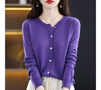 Golfino Donna,Cardigan Lavorato A Maglia Da Donna Moda Semplice Collo Rotondo Viola Bottone Aperto Davanti Maglioni Cardigan Autunno Inverno Morbido Accogliente Maniche Lunghe Cappotto Capispalla In