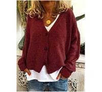 Golfino Donna Cotone,Cardigan Lavorato A Maglia Da Donna Casual Tinta Unita Rosso Bordeaux Con Bottone Con Scollo A V Aperto Davanti Maglioni Cardigan Autunno Inverno Addensato Morbido Cappotto Capi