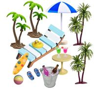 Golgner 11 pcs aaccessori decorativi in miniatura per sauna, set di ornamenti in miniatura, micro paesaggio da spiaggia, con mini sedia a sdraio, albero di cocco, per DIY della casa delle bambole