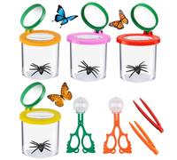 Golgner 8 lenti di ingrandimento per bambini, con 2 pinzette, 2 pinze per insetti, per bambini, per bambini all'aperto, scienza, natura, esplorazione