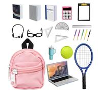 Golgner Set di 22 bambole in miniatura, accessori per la casa delle bambole, accessori per la scuola delle bambole, in miniatura con palla, con zaino, libri, righelli, occhiali, per casa delle bambole