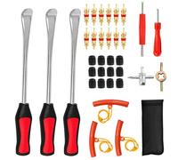 Golgner Set di 35 leve per pneumatici, levetta per pneumatici, utensili per leva di montaggio, cucchiaio, con protezioni per cerchione, tappi per valvole pneumatici, set di attrezzi, per moto e auto